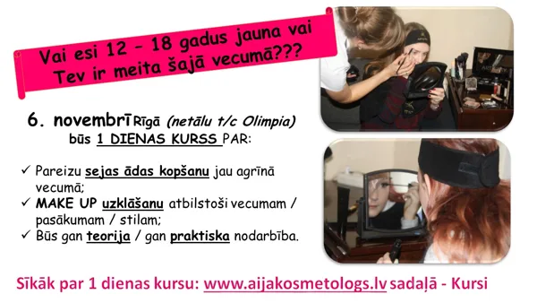 1 dienas kursi meitenēm no 12-18 gadiem